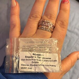 Delicates Rose Gold and Hematite Ring with Rose Quartz and Zirconia